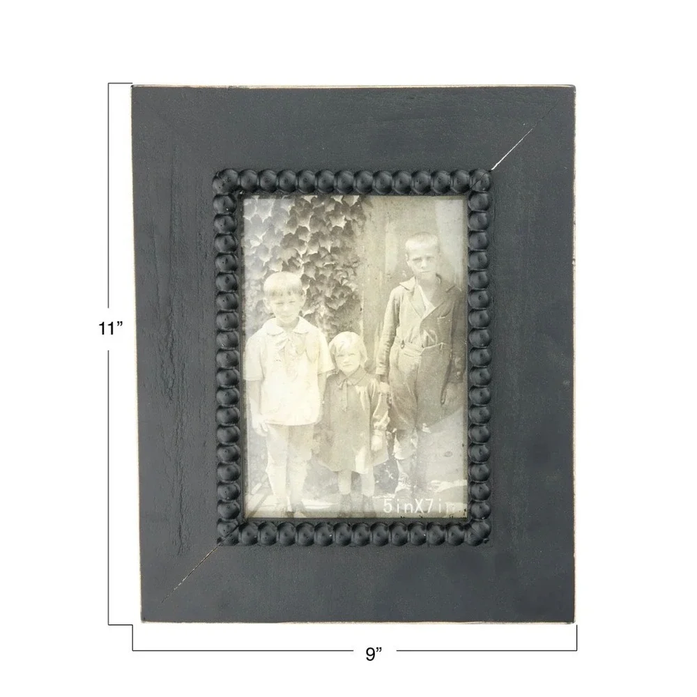 Black Wood Photo Frame 5x7 Beaded Inner Border Textured Rustic 11x9‎ Home Decor